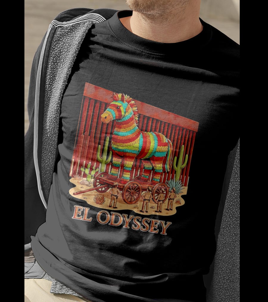 El Odyssey Piñata Horse Statue At Border With Cacti And Soldiers T-Shirt