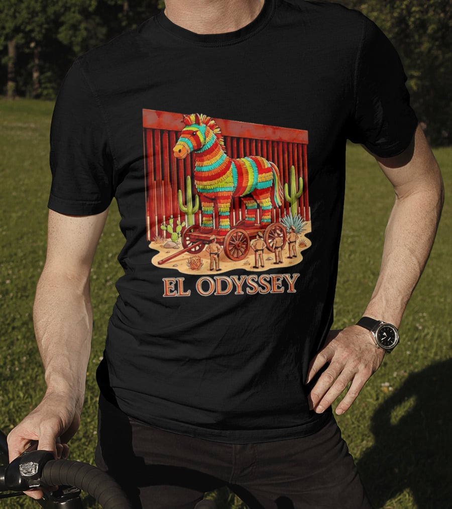 El Odyssey Piñata Horse Statue At Border With Cacti And Soldiers T-Shirt