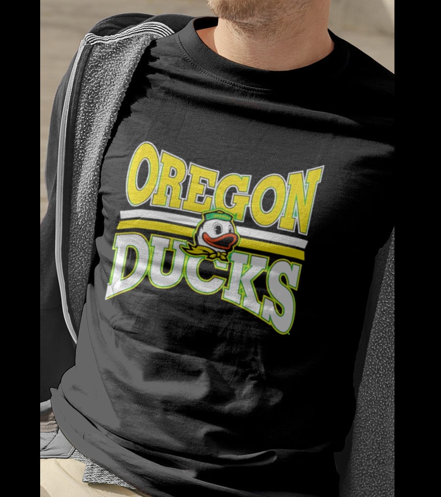 Oregon Ducks Cartoon Sailor Cap Green Yellow Stripes T-Shirt