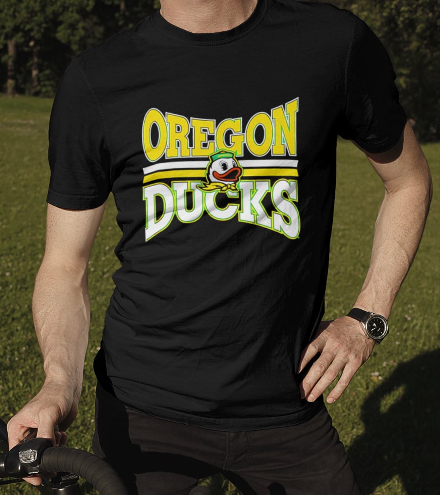 Oregon Ducks Cartoon Sailor Cap Green Yellow Stripes T-Shirt