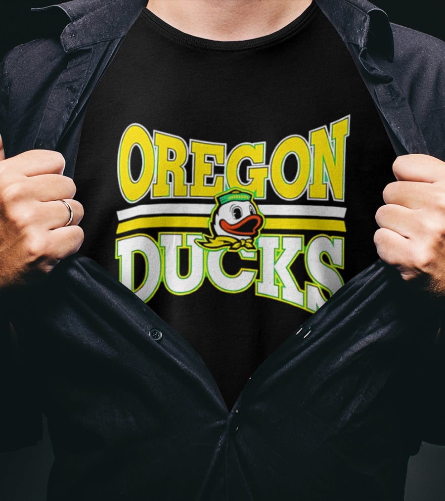 Oregon Ducks Cartoon Sailor Cap Green Yellow Stripes T-Shirt