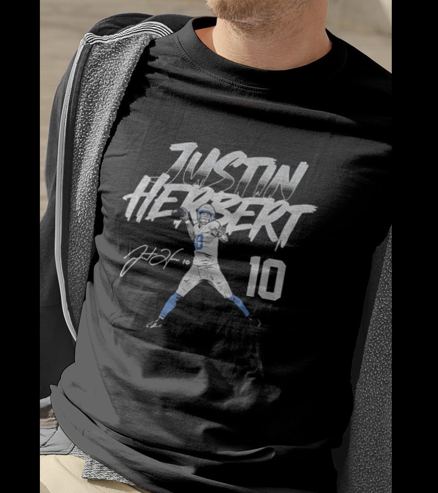 Justin Herbert Los Angeles Chargers NFLPA Player Number 10 Football T-Shirt