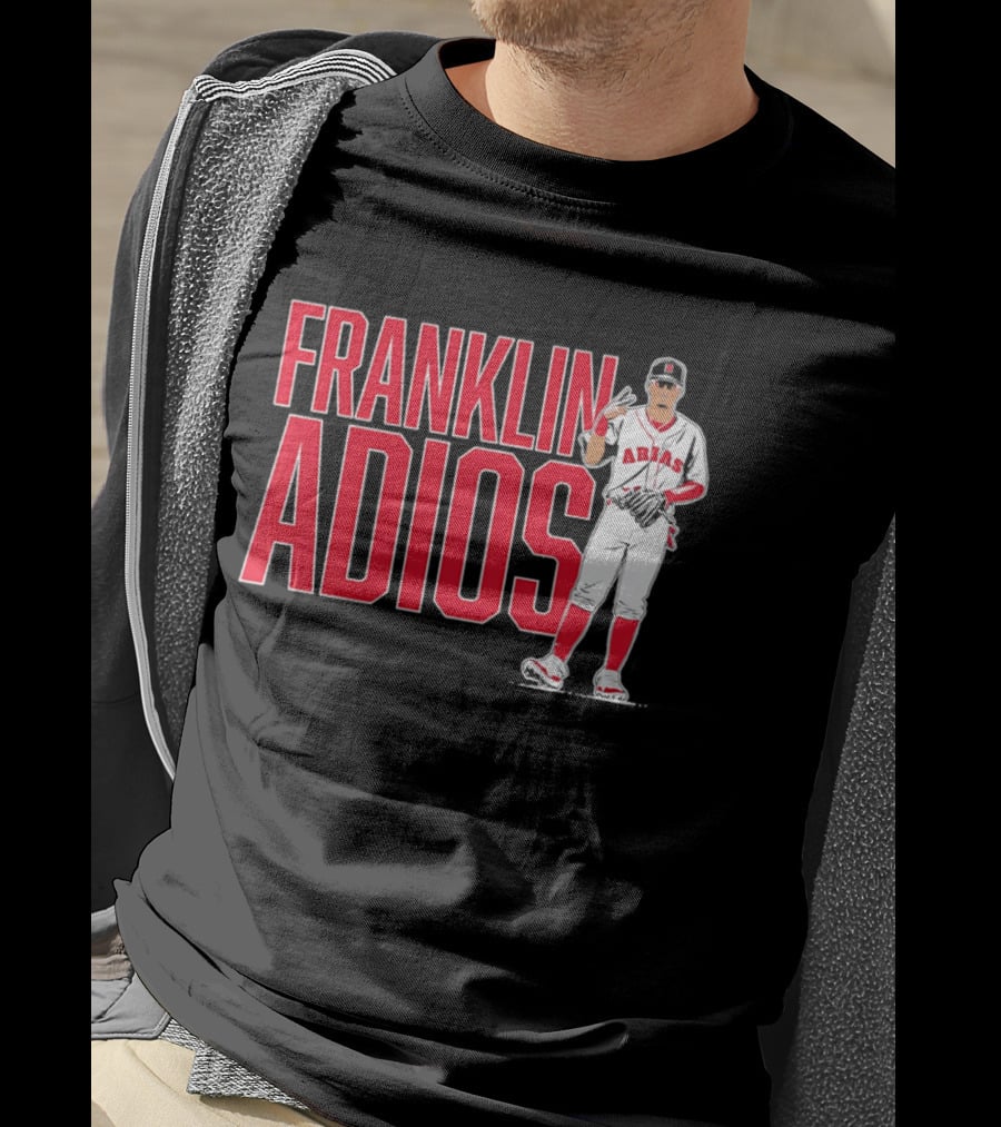 Franklin Arias Adios Baseball Player Gesture In Red And White Uniform T-Shirt
