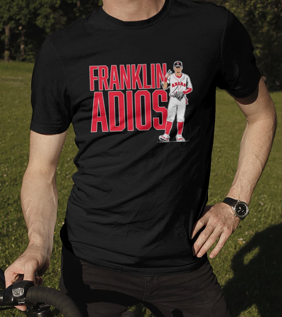 Franklin Arias Adios Baseball Player Gesture In Red And White Uniform T-Shirt
