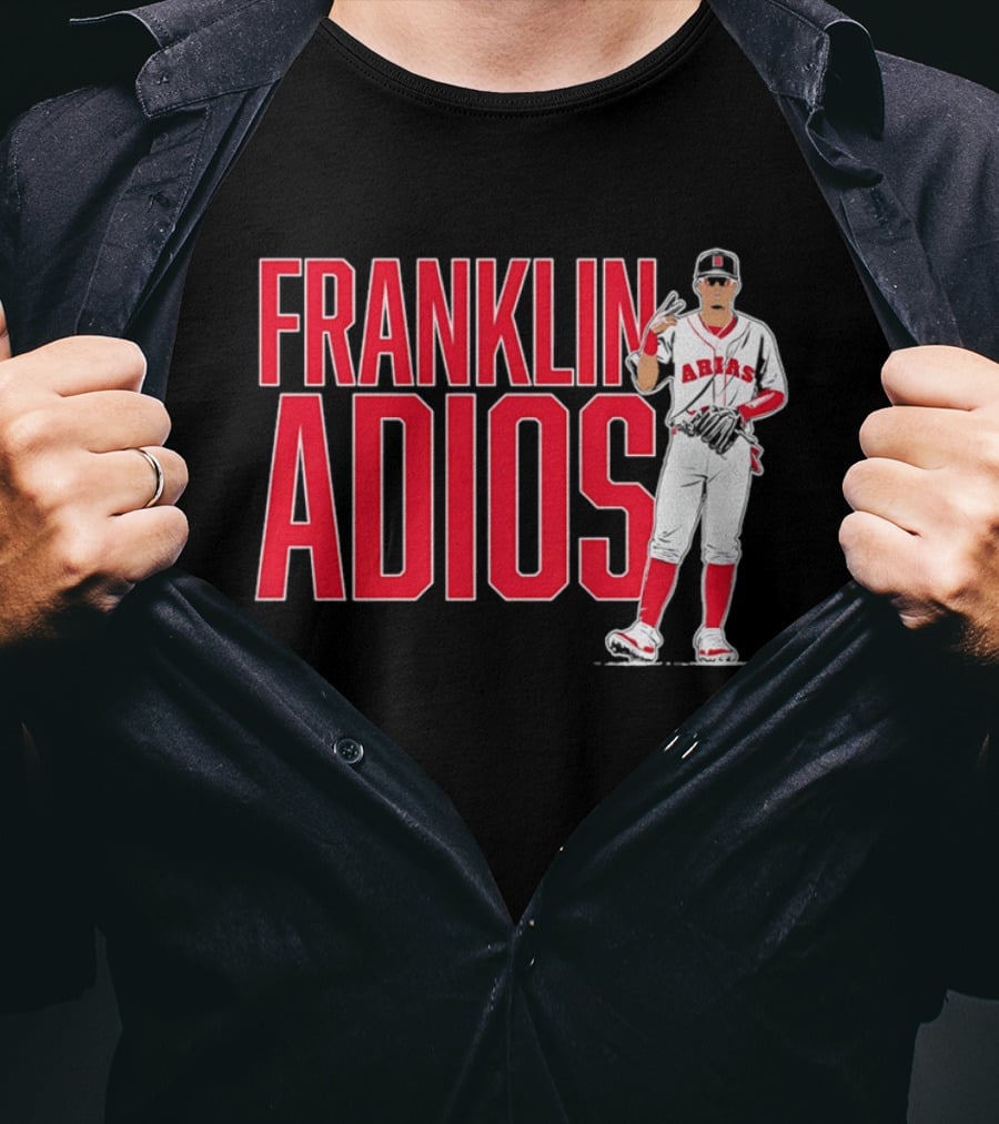 Franklin Arias Adios Baseball Player Gesture In Red And White Uniform T-Shirt