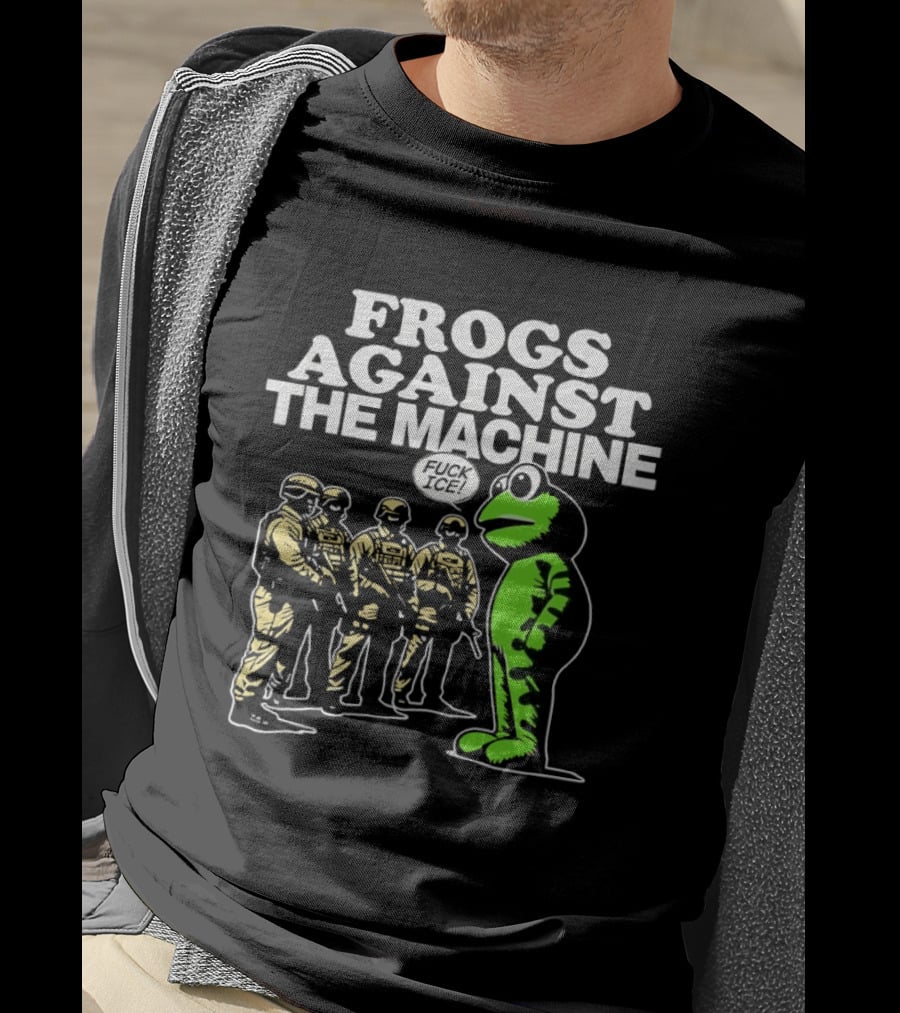 Portland Frogs Against The Machine 2025 Protest Mascot Confronts Guards T-Shirt