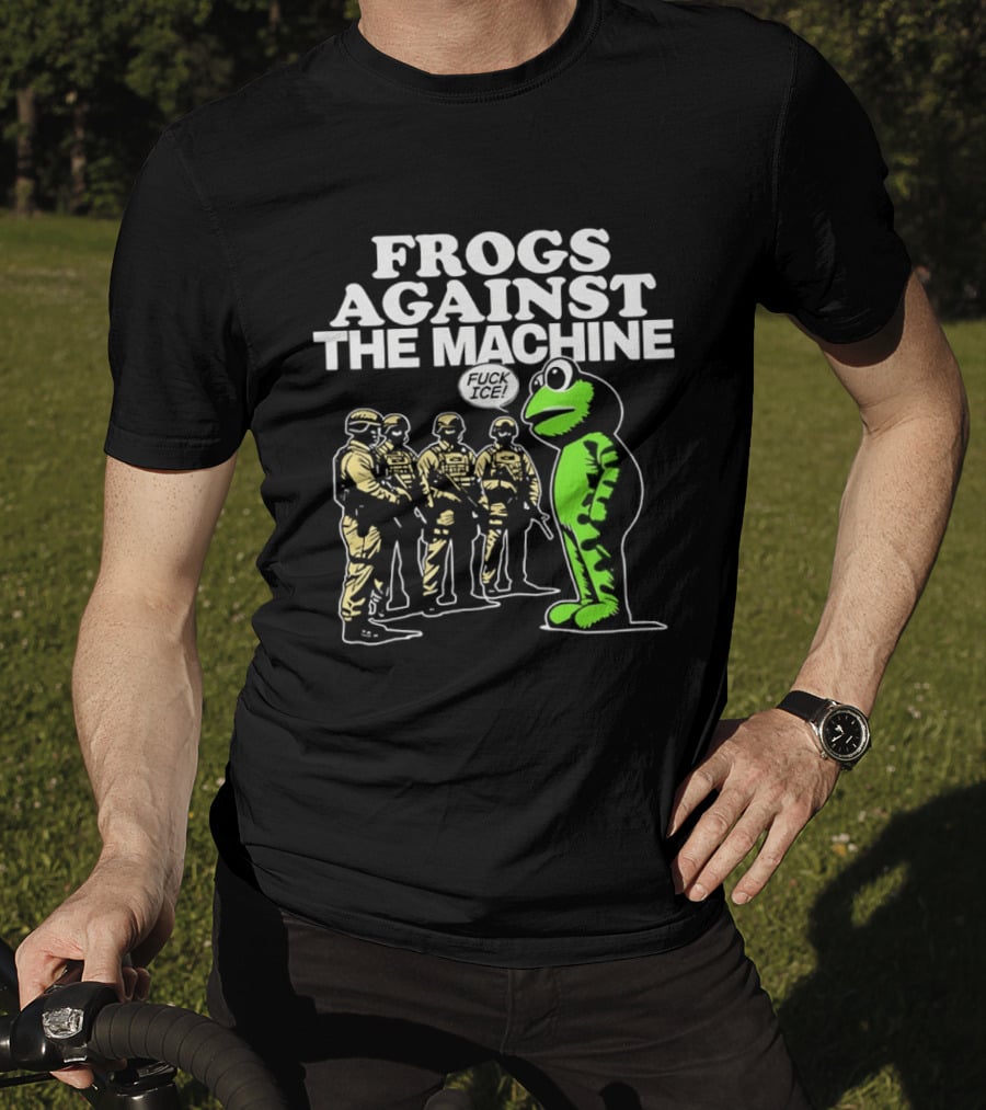 Portland Frogs Against The Machine 2025 Protest Mascot Confronts Guards T-Shirt