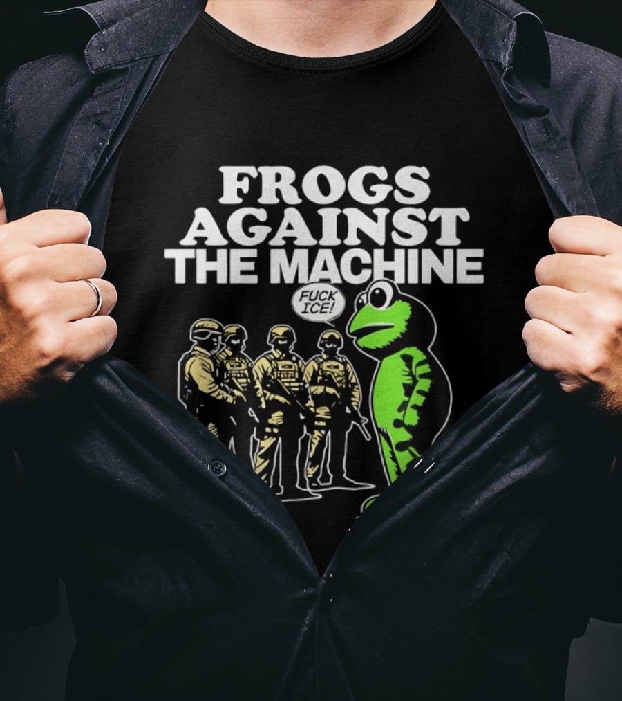 Portland Frogs Against The Machine 2025 Protest Mascot Confronts Guards T-Shirt
