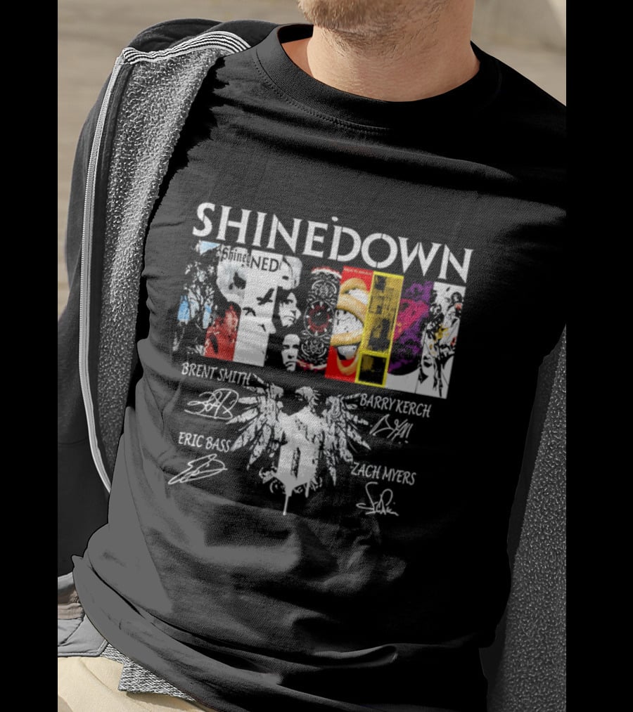 Shinedown Band Collage Brent Smith Barry Kerch Zach Myers Eric Bass Signatures T-Shirt