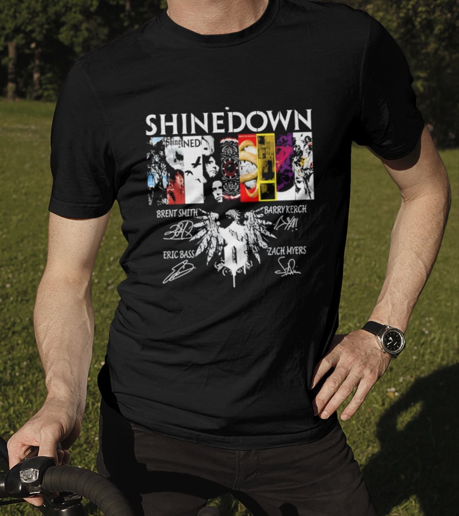 Shinedown Band Collage Brent Smith Barry Kerch Zach Myers Eric Bass Signatures T-Shirt