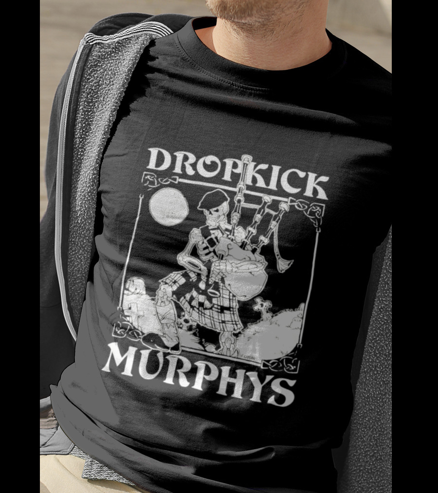 Dropkick Murphys Skelly Piper Bagpipes Moon T-Shirt