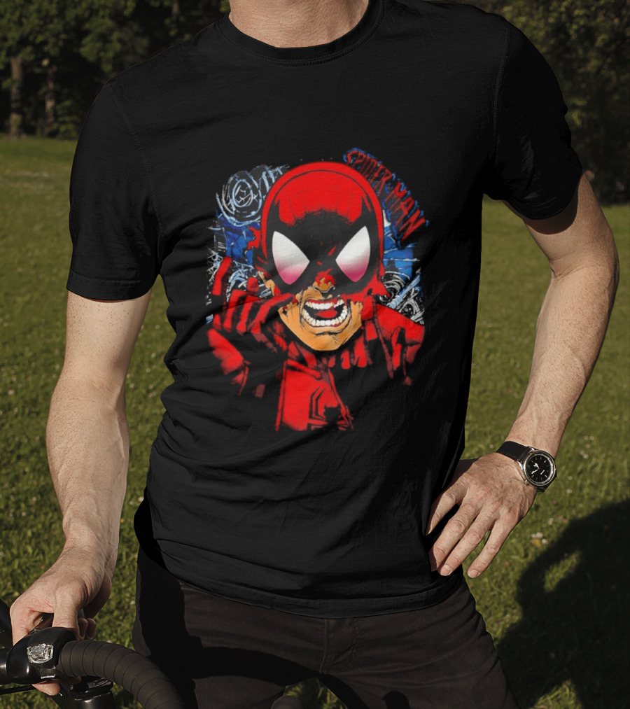 Spider Man Marvel Comics Pulling Off Mask Action T-Shirt