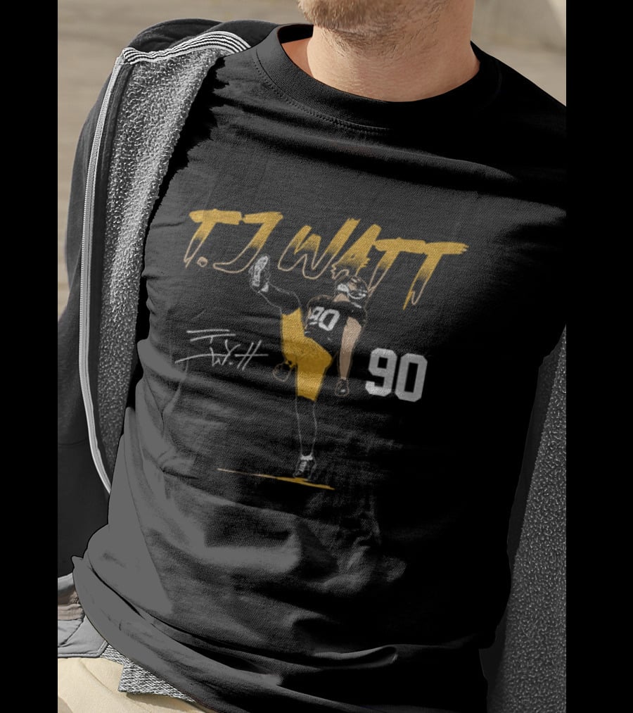 T.J. Watt Pose Pittsburgh Football 90 Player Name Number T-Shirt