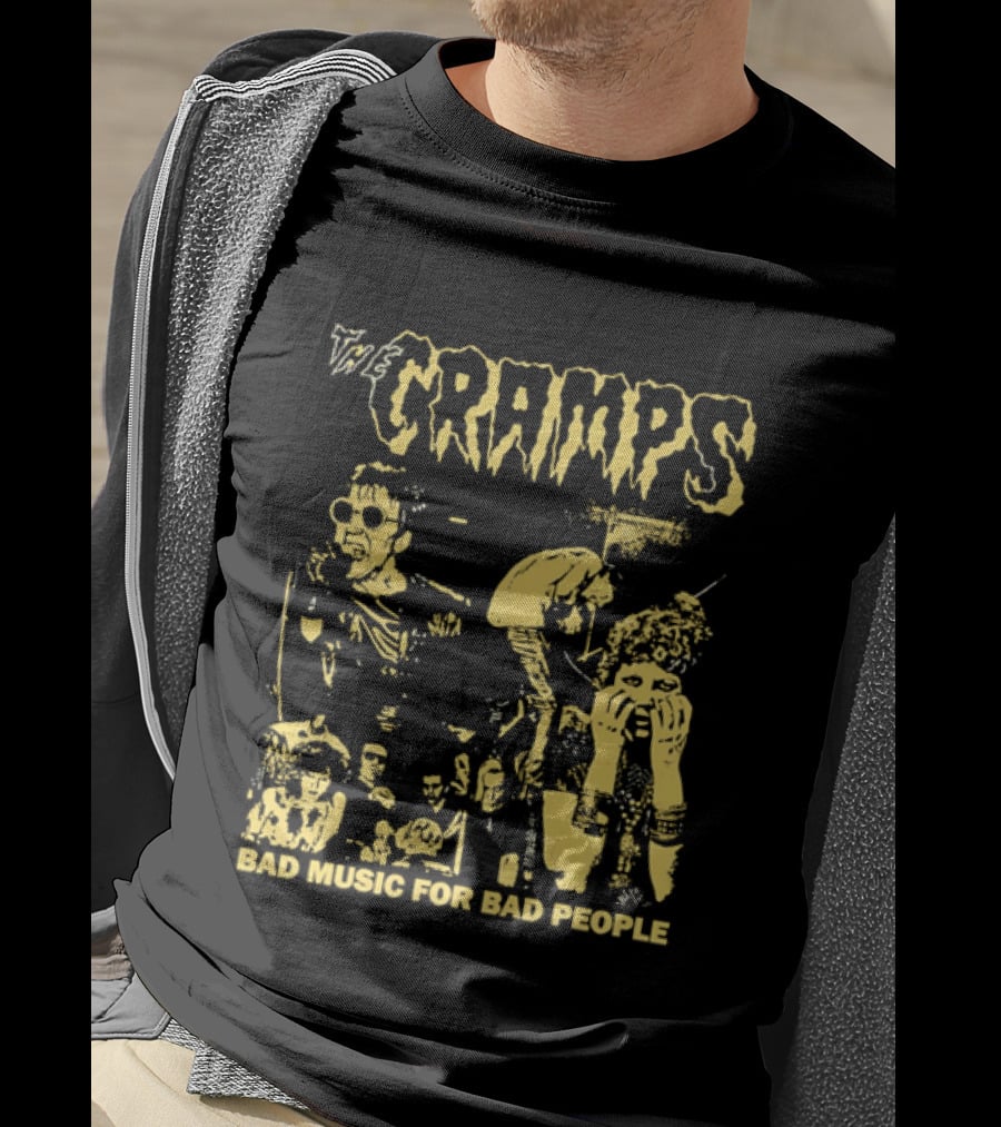 The Cramps Bad Music For Bad People Band Members Collage Yellow Black T-Shirt