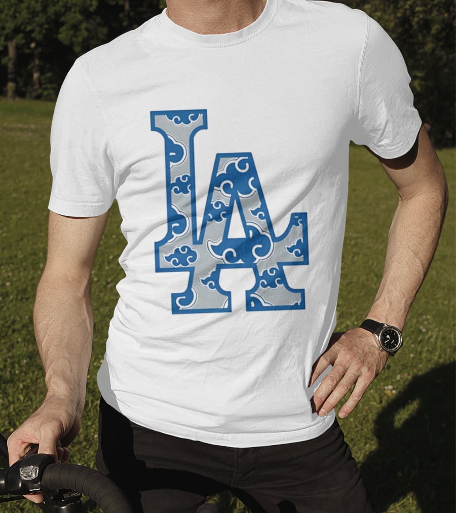 LA Kumo Royal Pattern Clouds Blue Silver T-Shirt