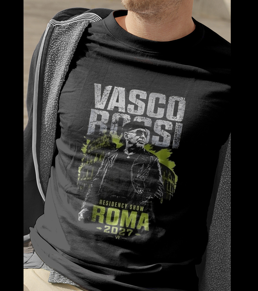 Vasco Rossi Residency Show Roma 2027 Black Leather Jacket Iconic Performance T-Shirt