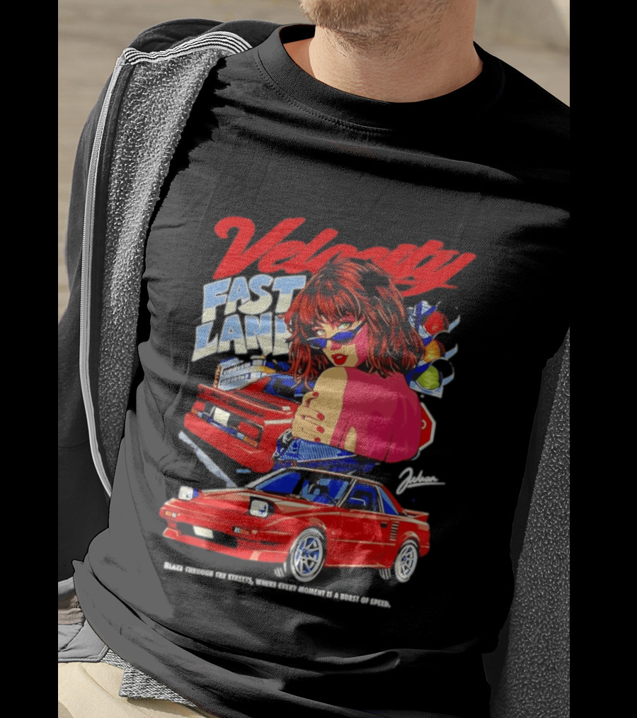 Velocity Fast Lane Blaze Through The Streets Classic Red Cars Retro Vibe T-Shirt
