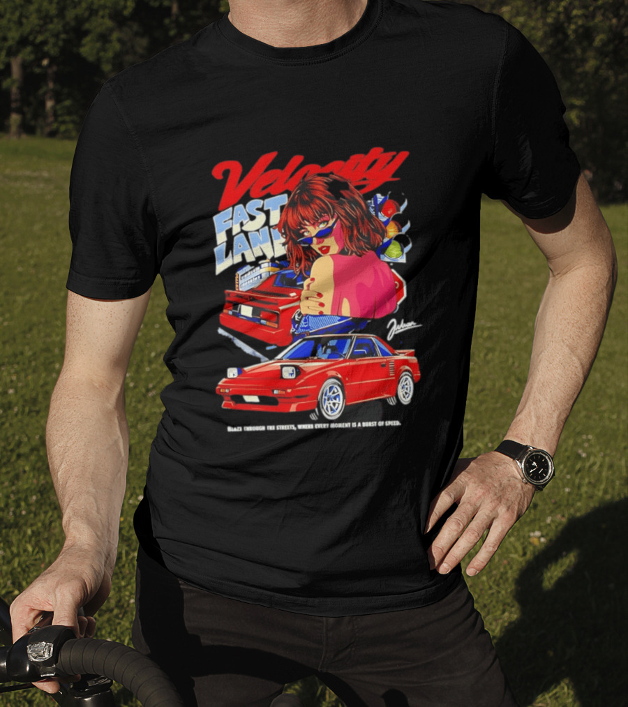 Velocity Fast Lane Blaze Through The Streets Classic Red Cars Retro Vibe T-Shirt