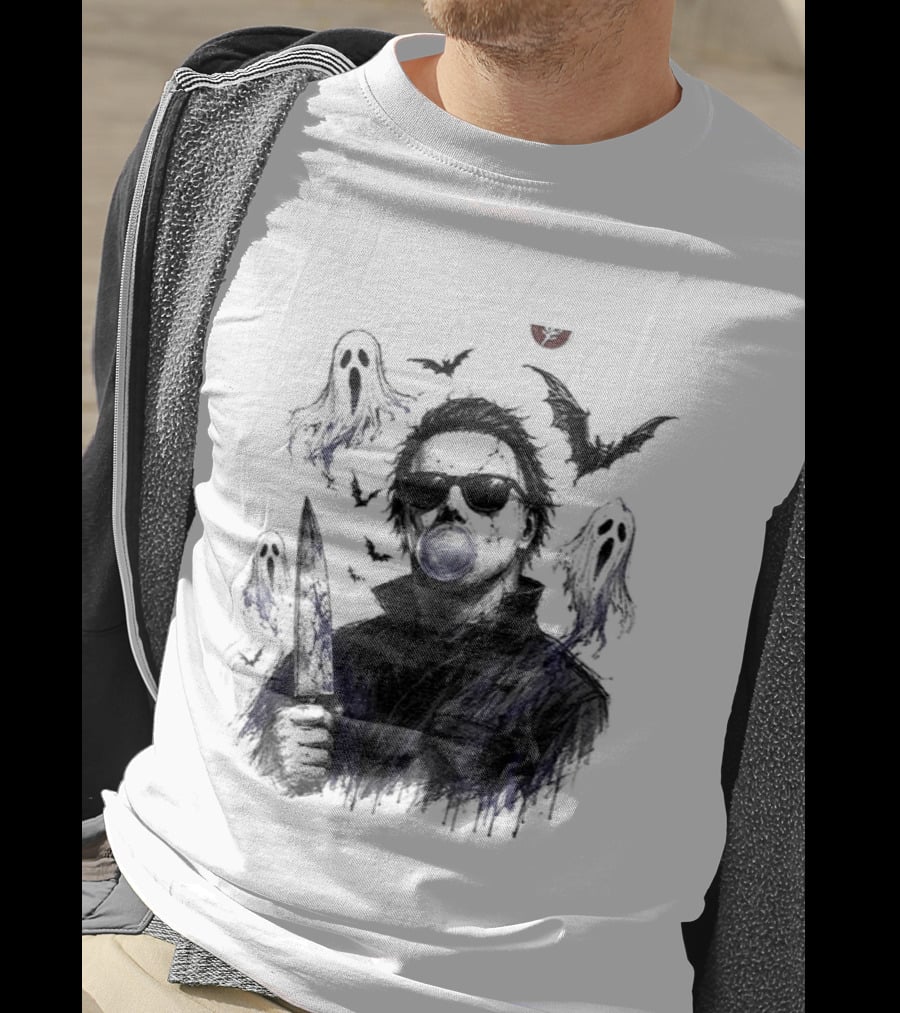 Michael Myers Bubble Gum Slasher Spooky Season Movie Ghosts And Bats T-Shirt