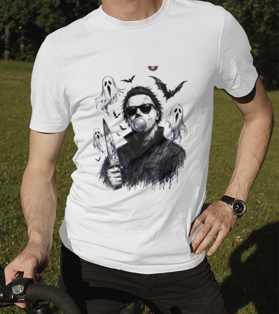 Michael Myers Bubble Gum Slasher Spooky Season Movie Ghosts And Bats T-Shirt