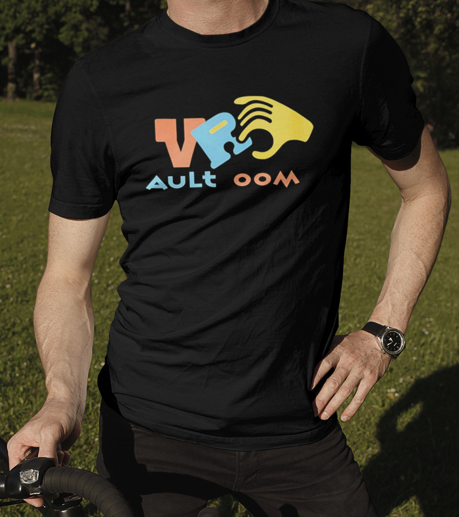 VR Vault Room Yellow Hand Blue Puzzle Piece Cartoon T-Shirt