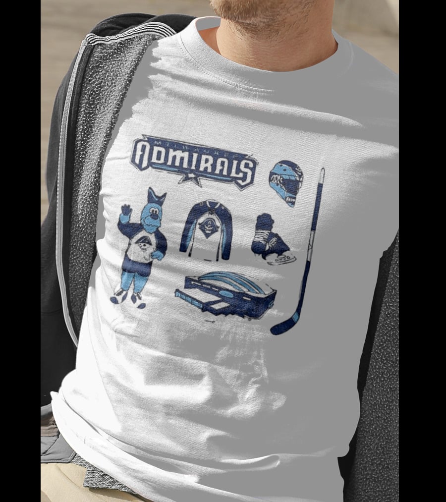 Milwaukee Admirals Hockey Mascot Jersey Helmet Skates Stick Goalie Equipment T-Shirt