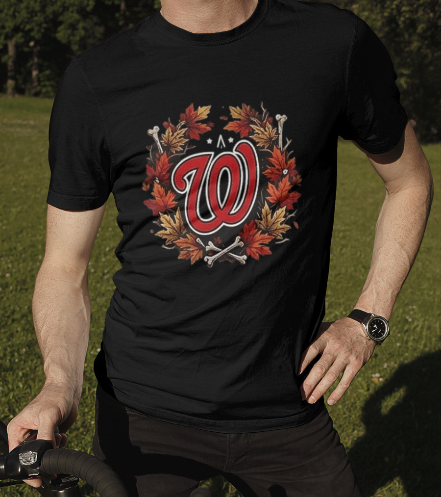 Washington Nationals Halloween Skull Maple Leaves Bats Baseballs T-Shirt