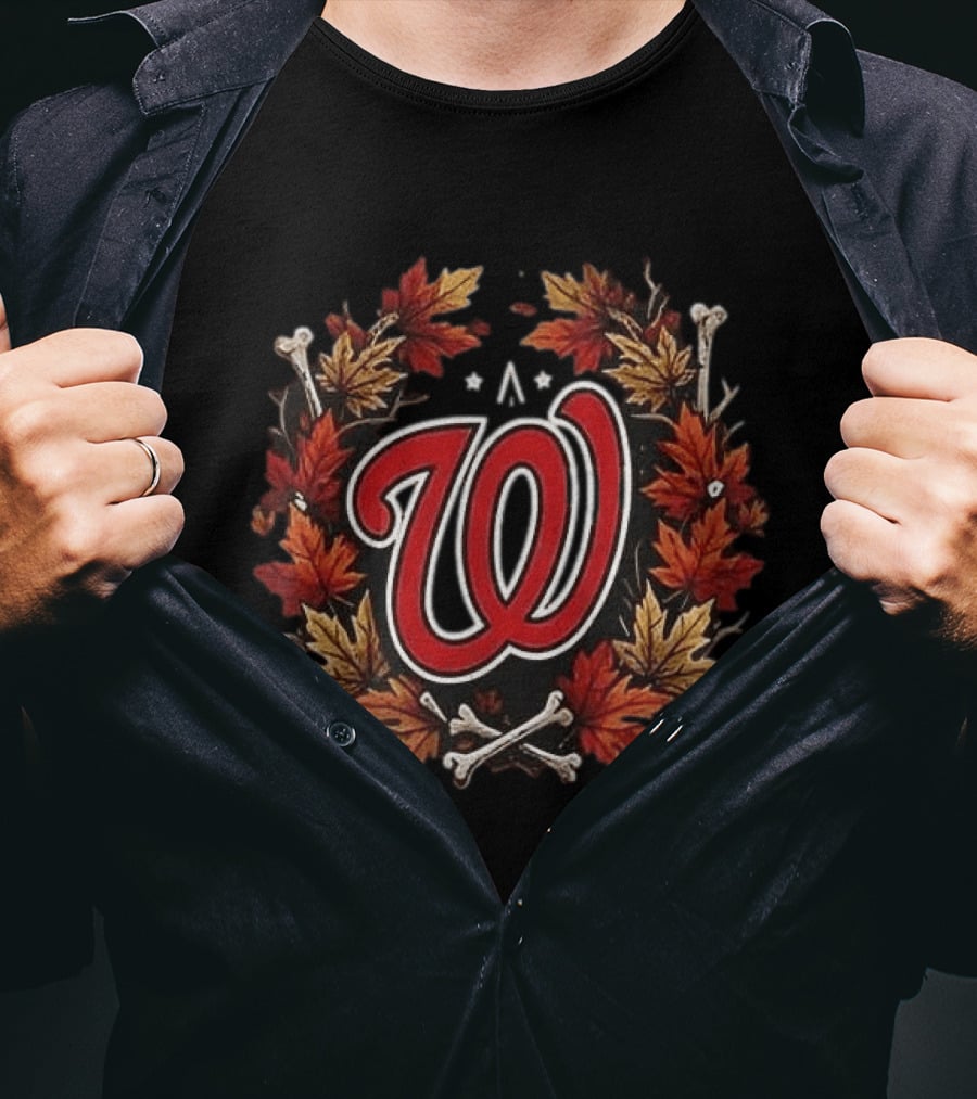 Washington Nationals Halloween Skull Maple Leaves Bats Baseballs T-Shirt
