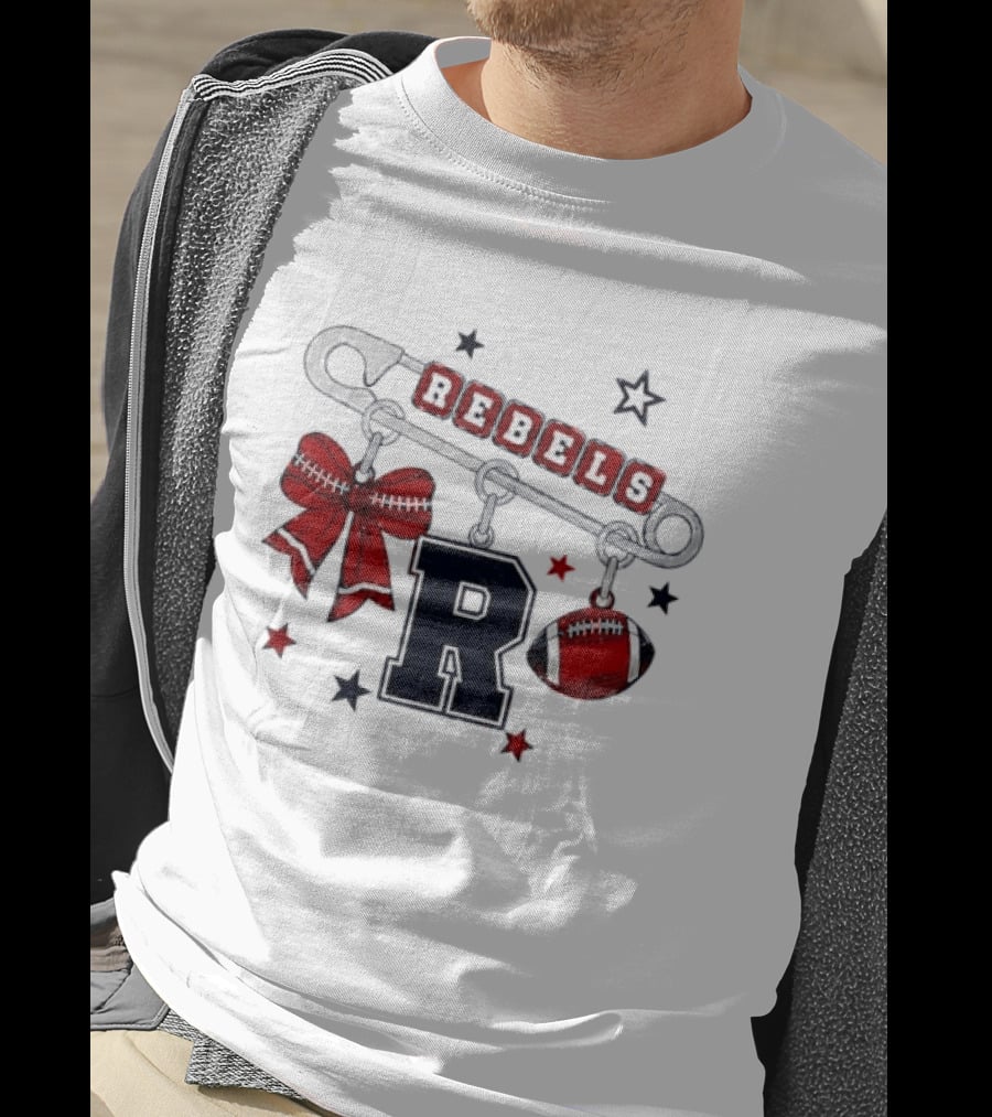 Rebels R Charm Safety Pin Red Bow Football Stars T-Shirt