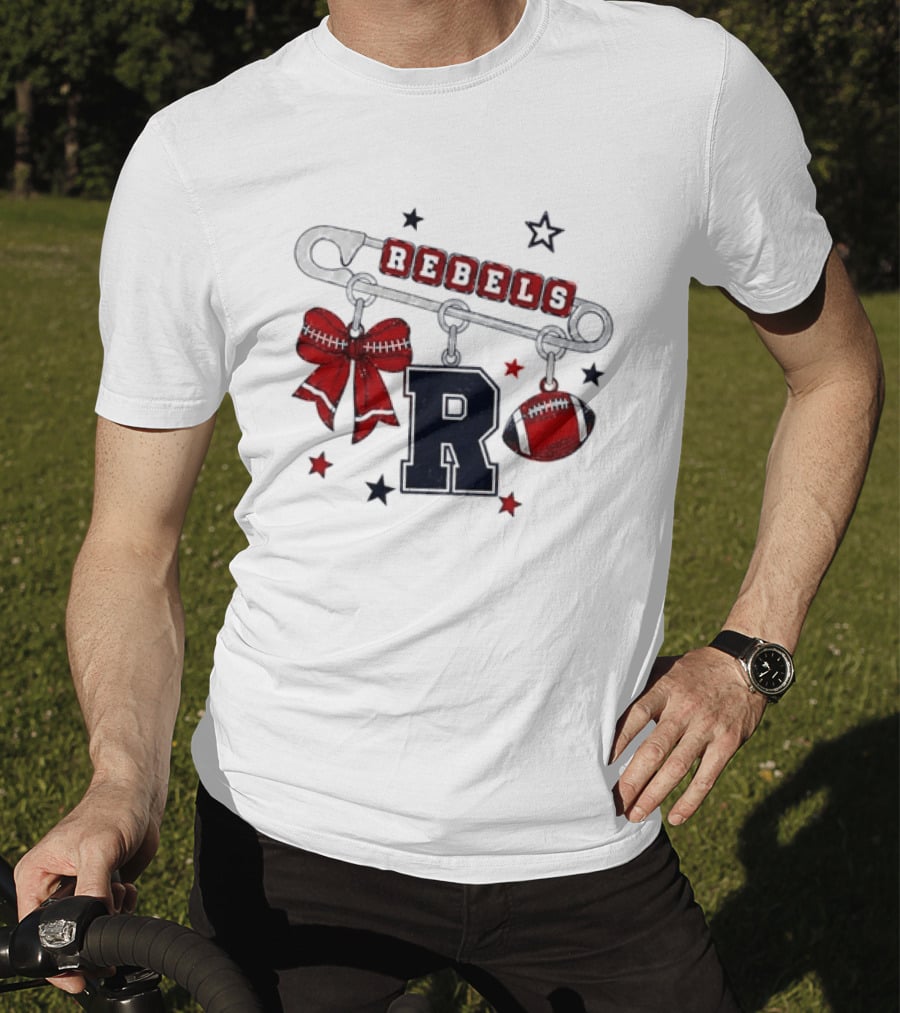 Rebels R Charm Safety Pin Red Bow Football Stars T-Shirt