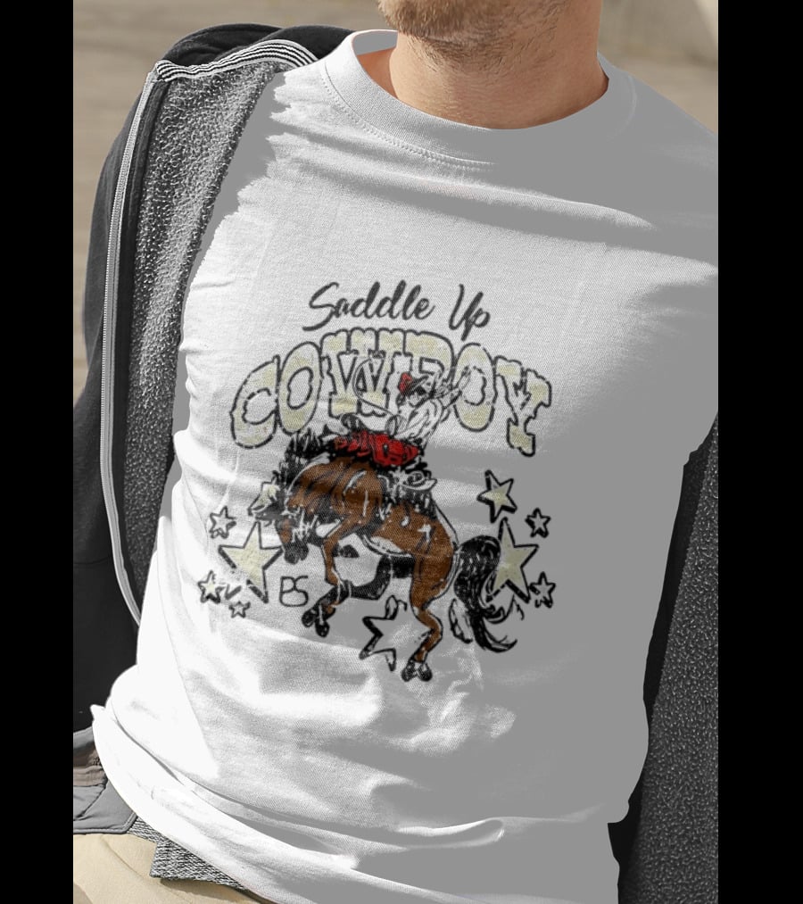 Saddle Up Cowboy Distressed Bucking Bronco Horse Rodeo Stars Bs T-Shirt