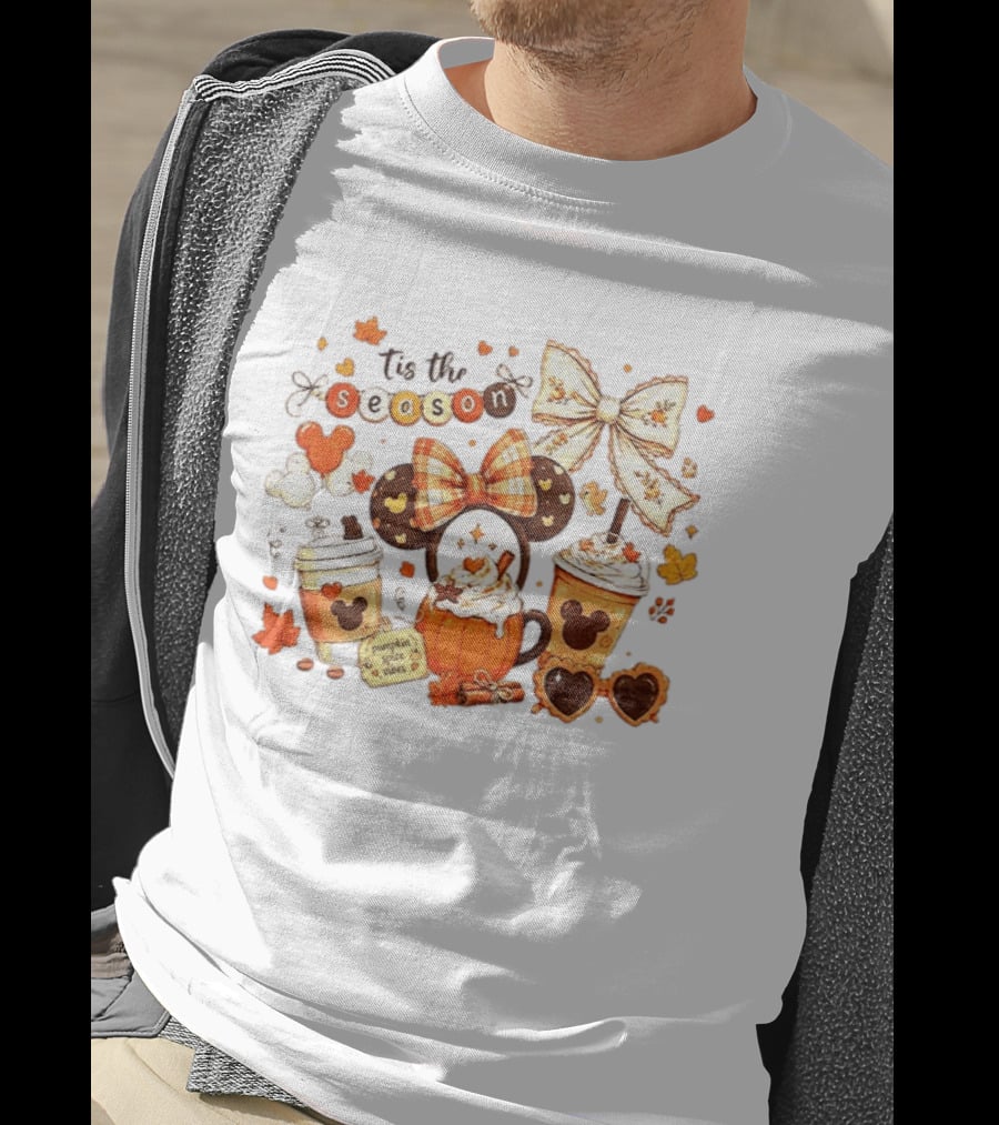 Tis The Season Disney Pumpkin Spice Autumn Coffee Ears And Bows T-Shirt