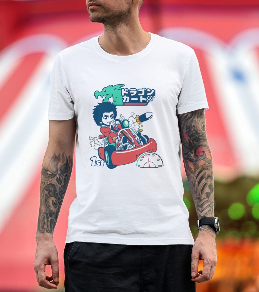 Dragon Kart Japanese Afro Racer 1st Place Red Vehicle Rocket Gauge T-Shirt