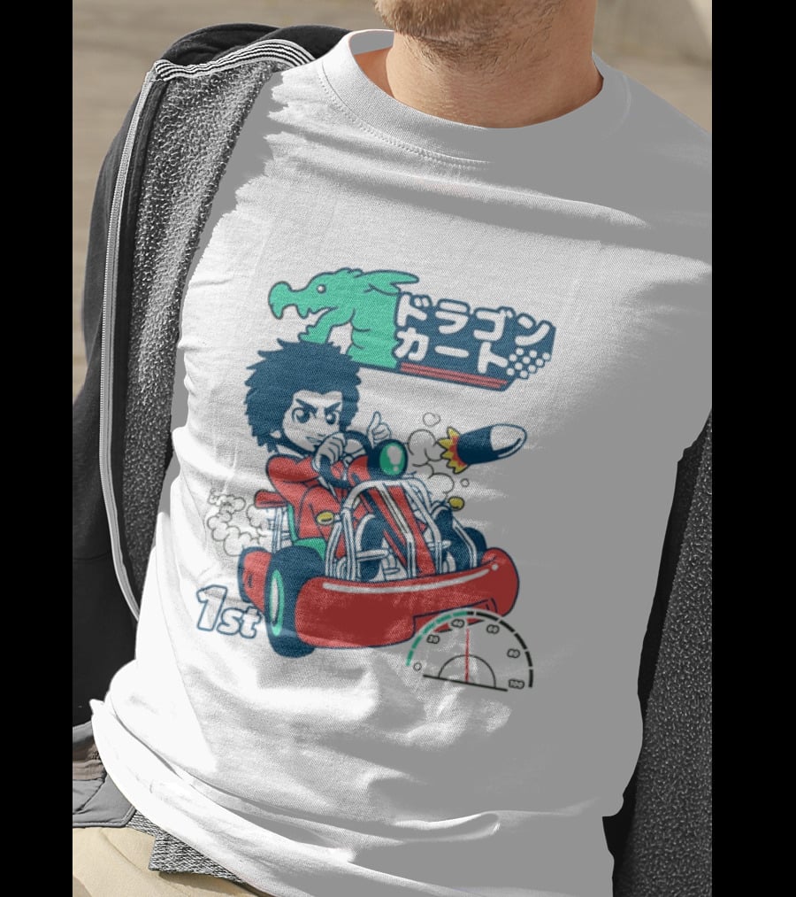 Dragon Kart Japanese Afro Racer 1st Place Red Vehicle Rocket Gauge T-Shirt