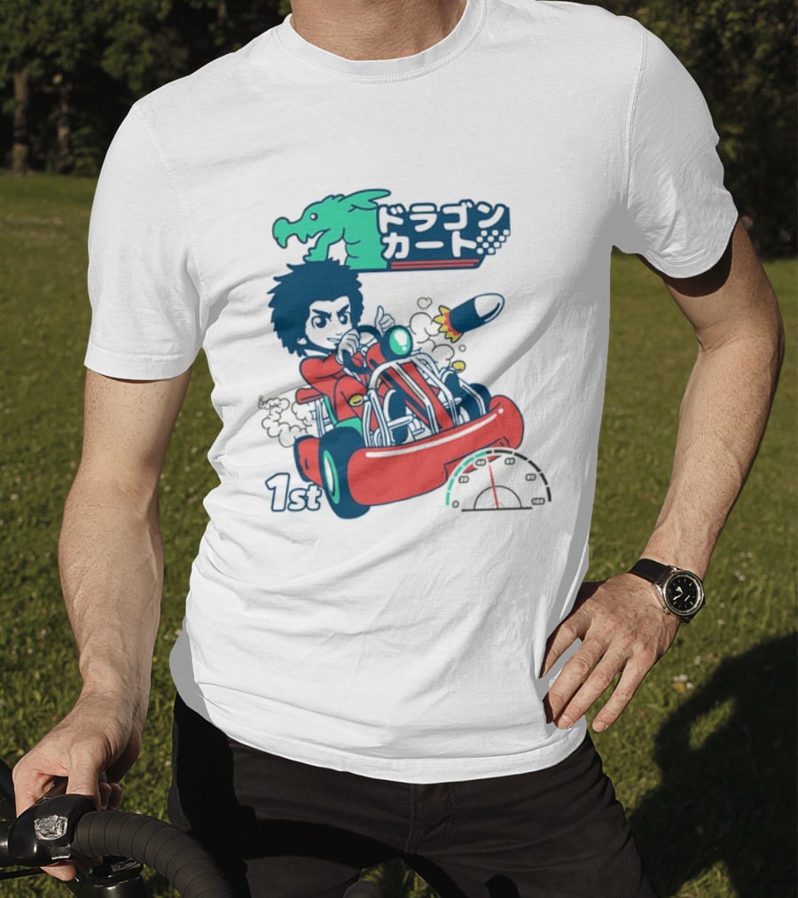 Dragon Kart Japanese Afro Racer 1st Place Red Vehicle Rocket Gauge T-Shirt