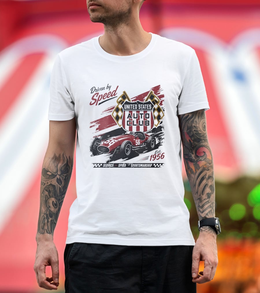 Driven By Speed United States Auto Club Est 1956 Service Speed Sportsmanship Racing Car T-Shirt