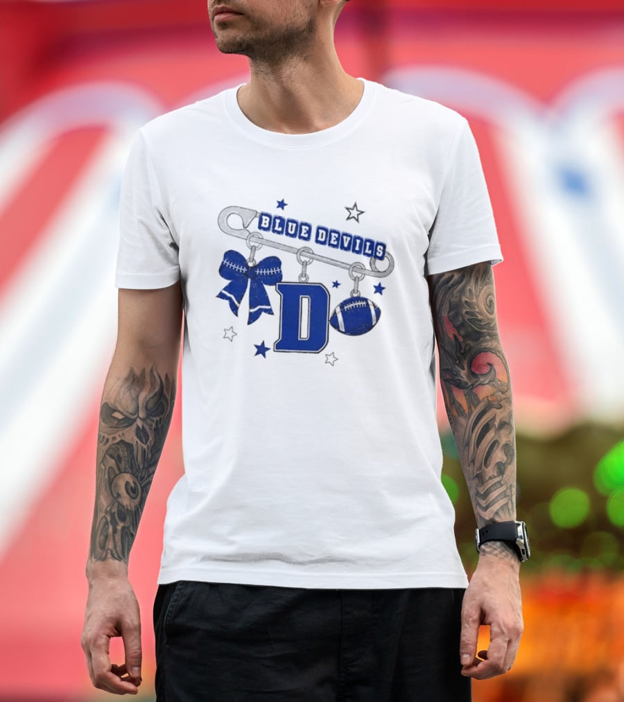 Duke Blue Devils Football Safety Pin Charms Bow Stars T-Shirt