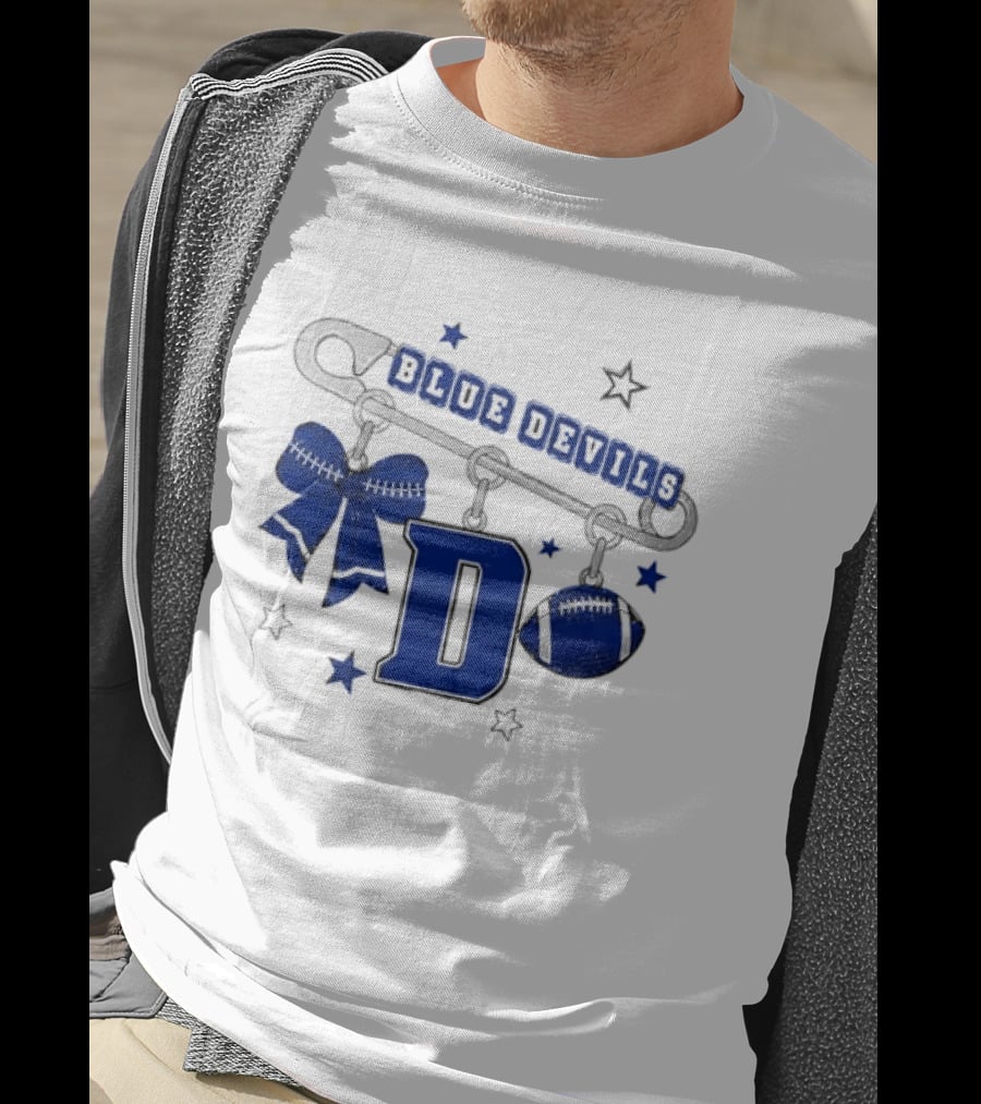 Duke Blue Devils Football Safety Pin Charms Bow Stars T-Shirt