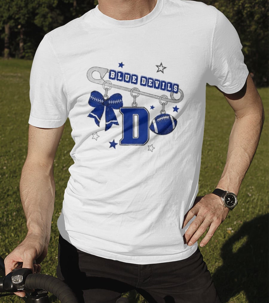 Duke Blue Devils Football Safety Pin Charms Bow Stars T-Shirt