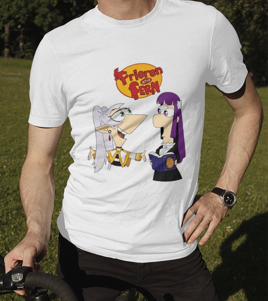 Frieren And Fern Animated Characters With Book And Unique Cartoon T-Shirt