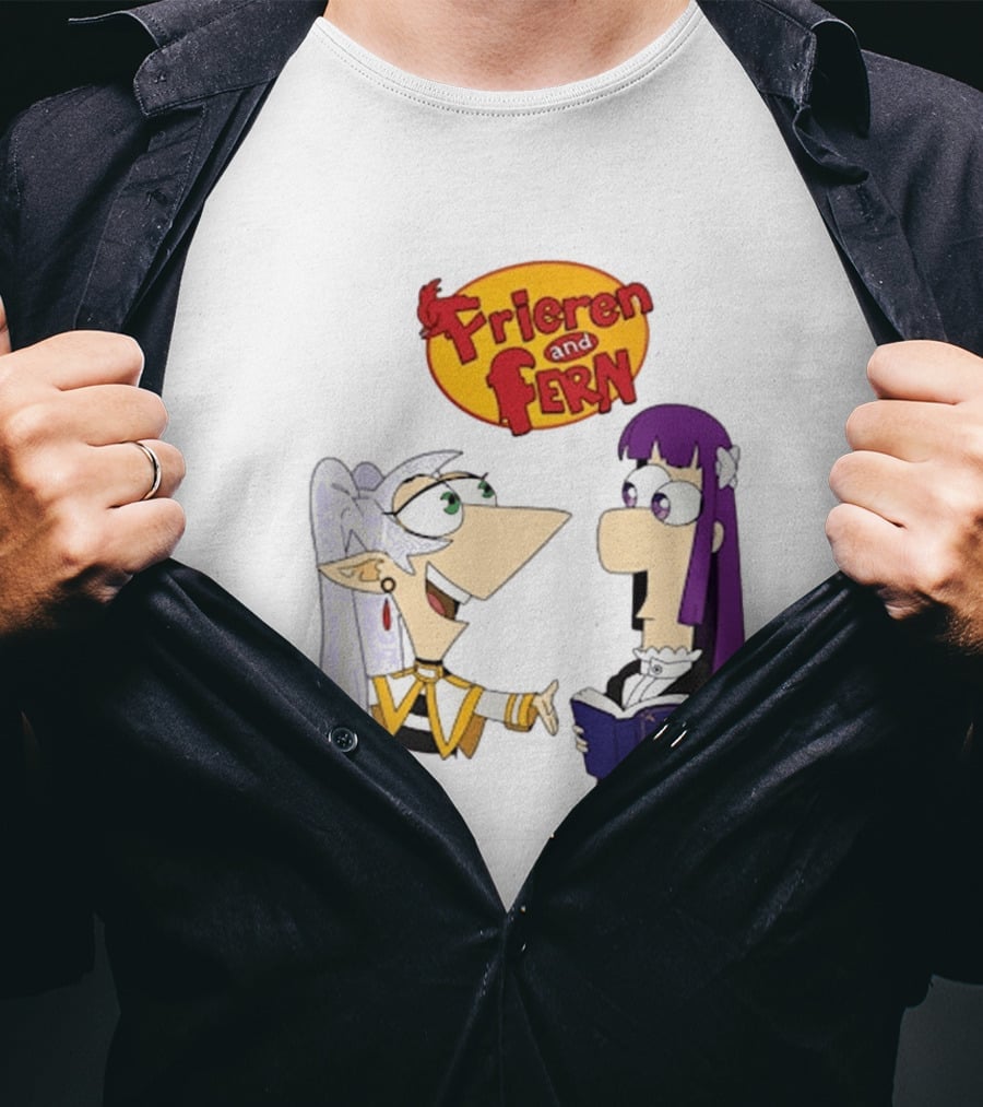 Frieren And Fern Animated Characters With Book And Unique Cartoon T-Shirt