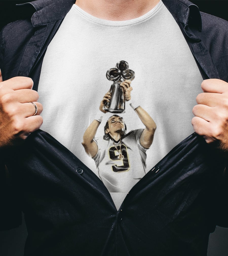 Drew Brees Saints Hall Of Fame 2026 Number 9 Trophy Celebration T-Shirt