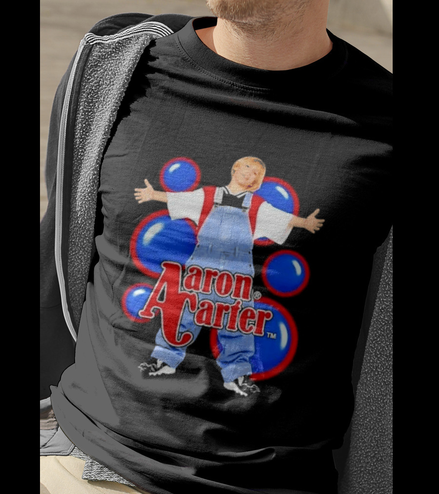 Aaron Carter Denim Overalls Bubbles Photo Bootleg T-Shirt