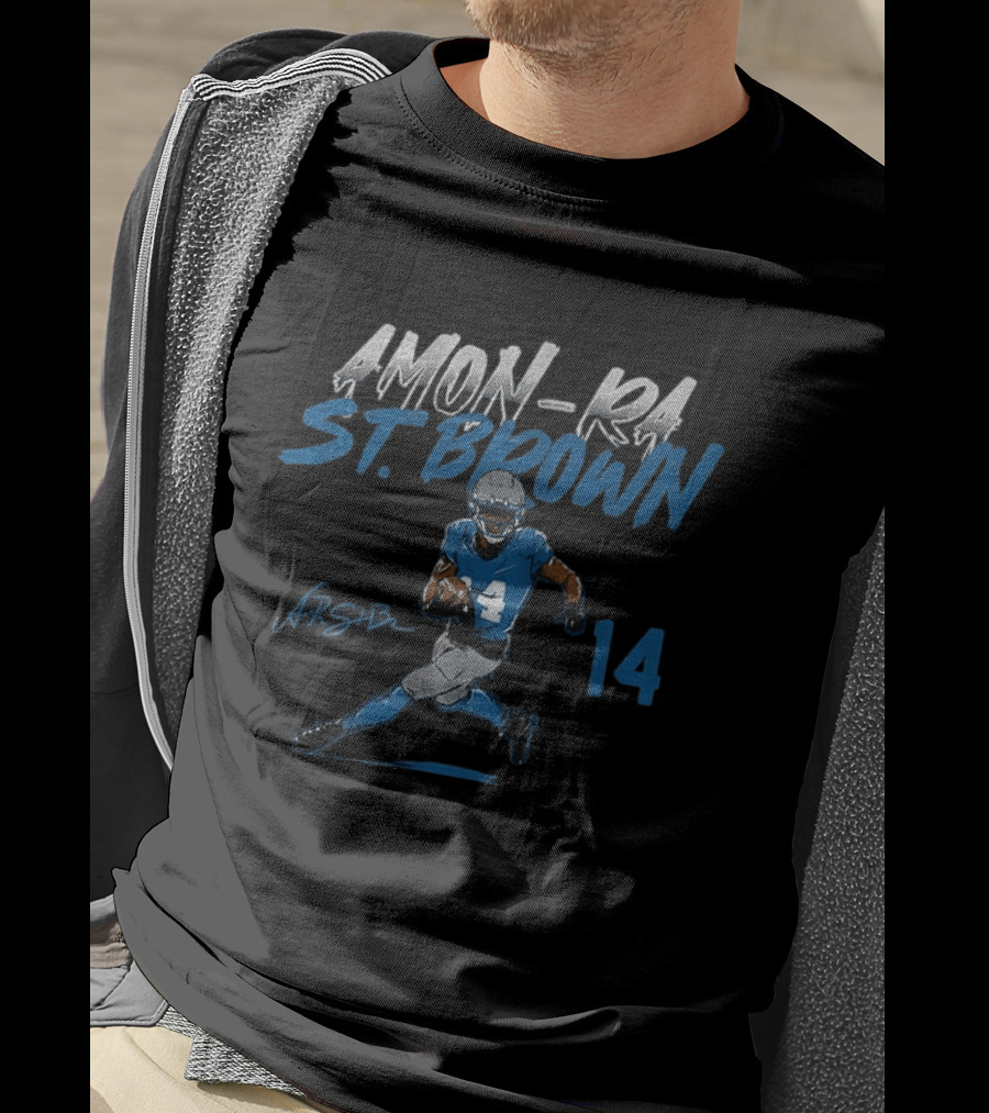 Amon Ra St. Brown Detroit Lions Football Player 14 Signature Edition T-Shirt
