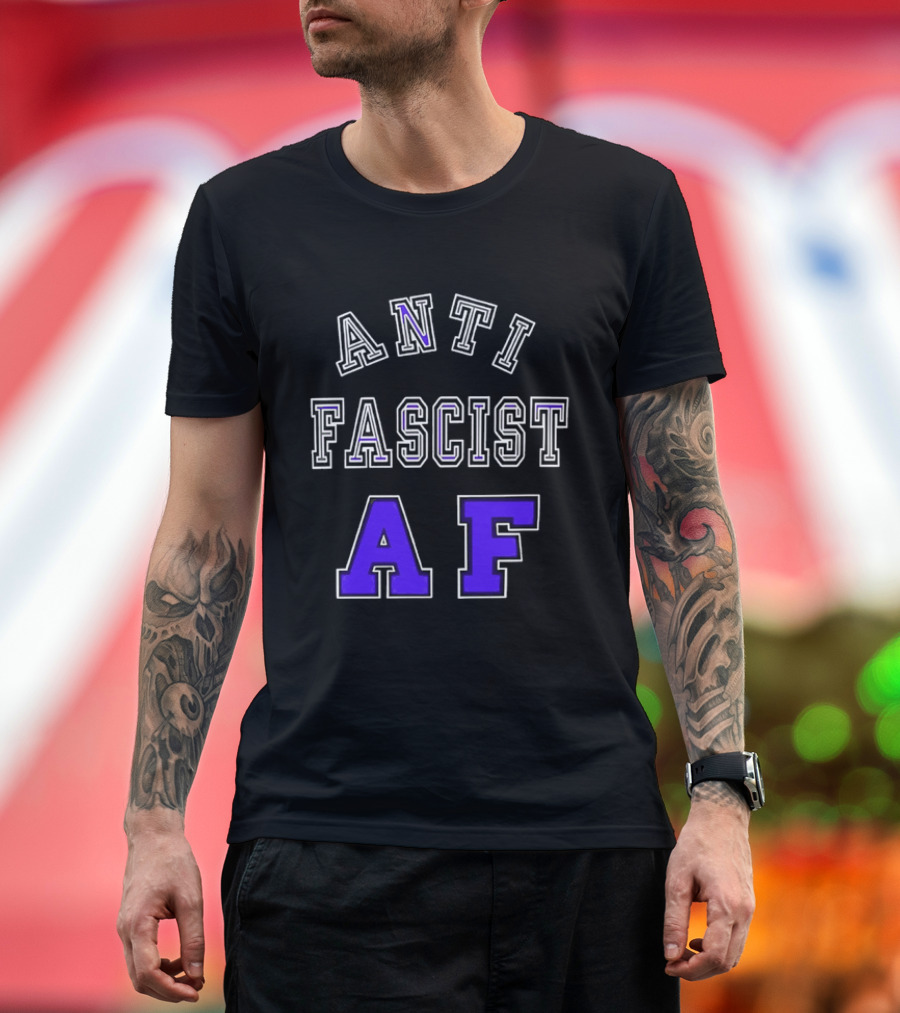 ANTI FASCIST AF Purple White Varsity Block стиль T-Shirt
