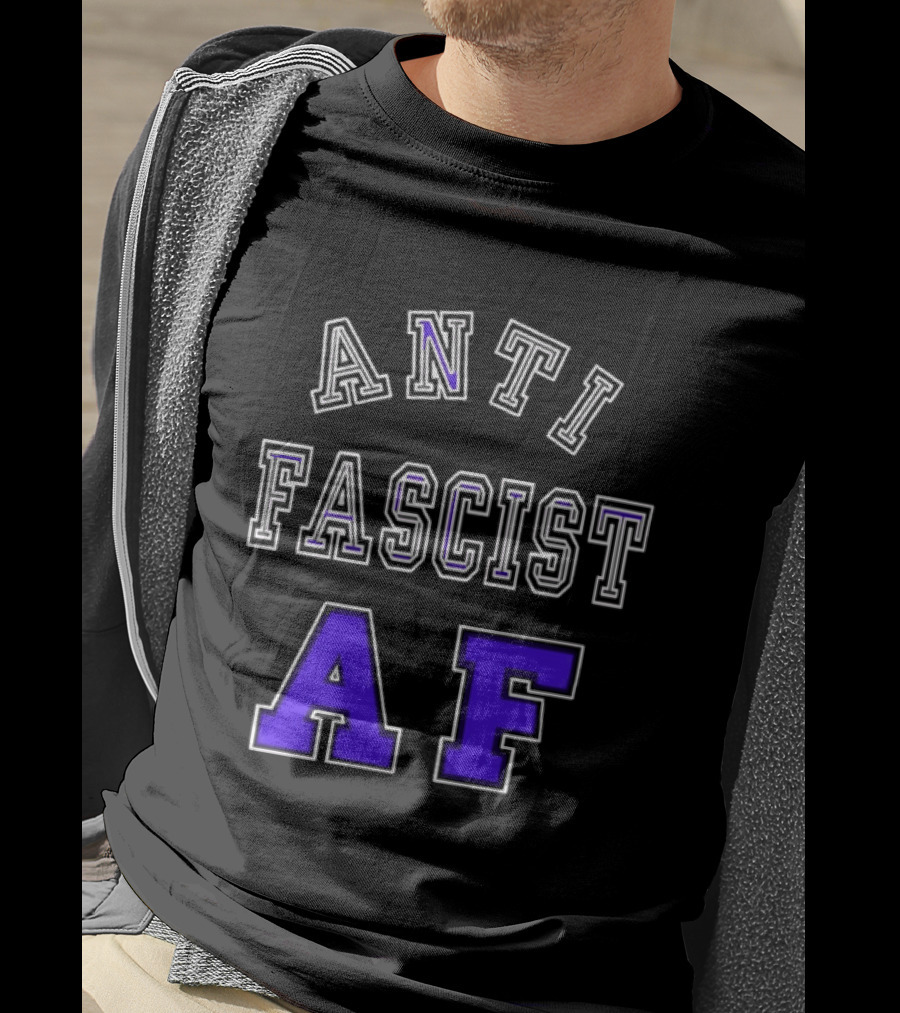 ANTI FASCIST AF Purple White Varsity Block стиль T-Shirt
