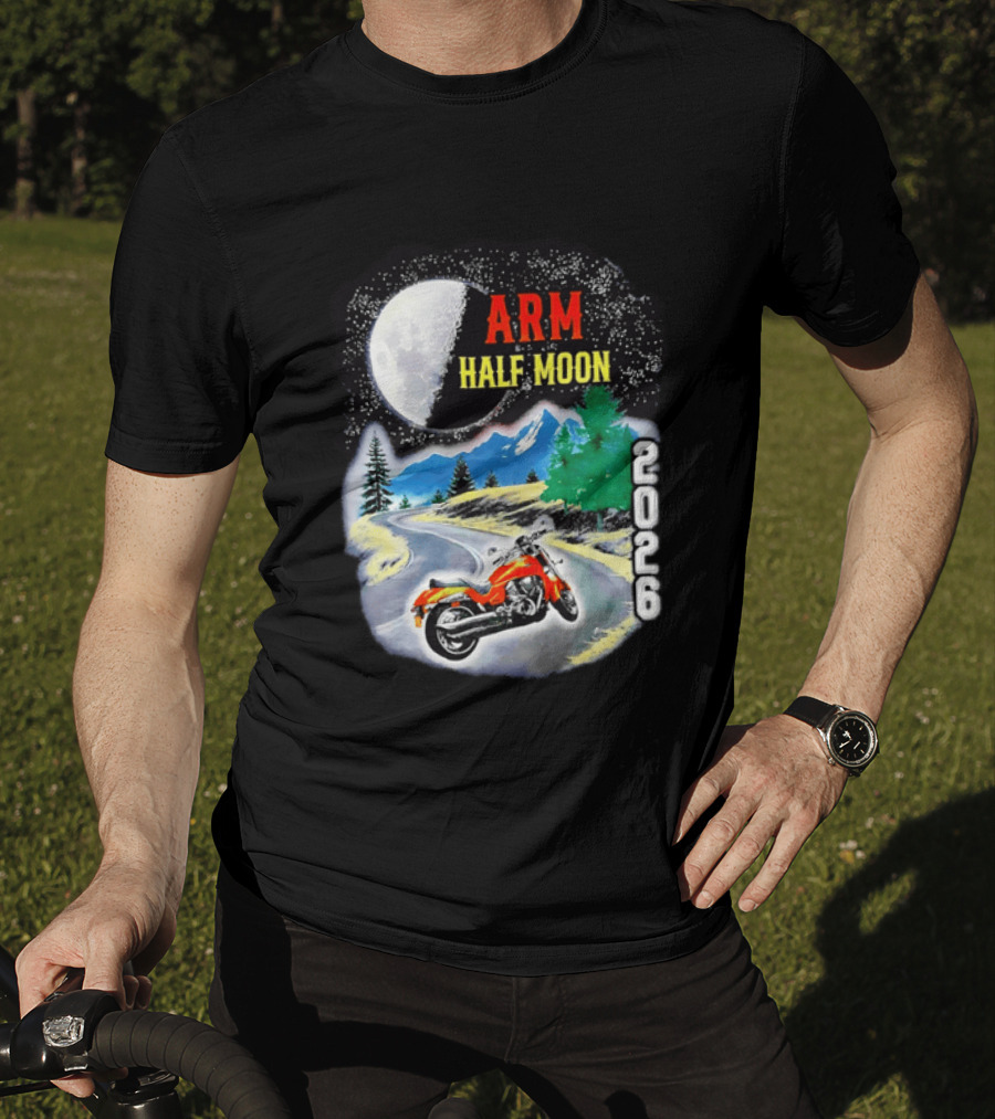 Arm Half Moon 2026 Orange Motorcycle Winding Mountain Road Night Sky T-Shirt