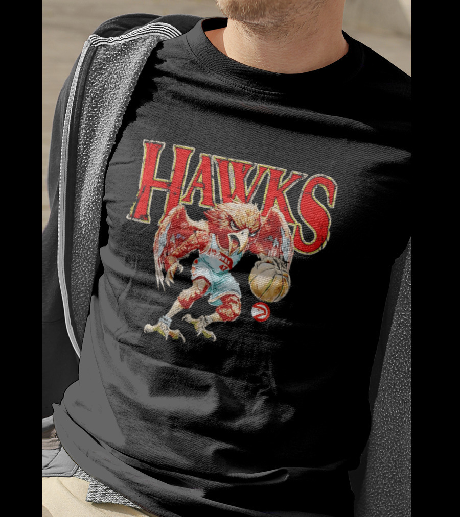 Atlanta Hawks Fierce Dribbling Cartoon Bird In NBA Jersey T-Shirt