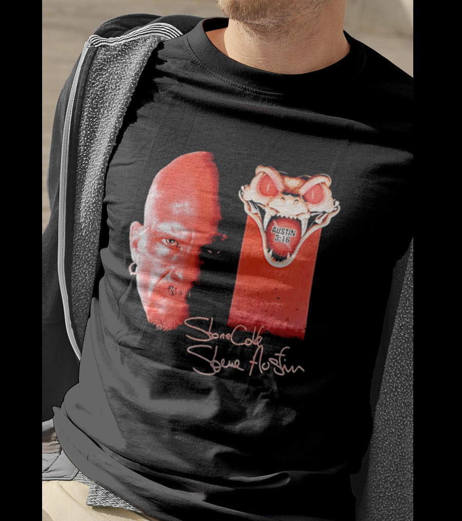 Austin 3 16 Stone Cold Steve Red Rattlesnake Head Signature T-Shirt