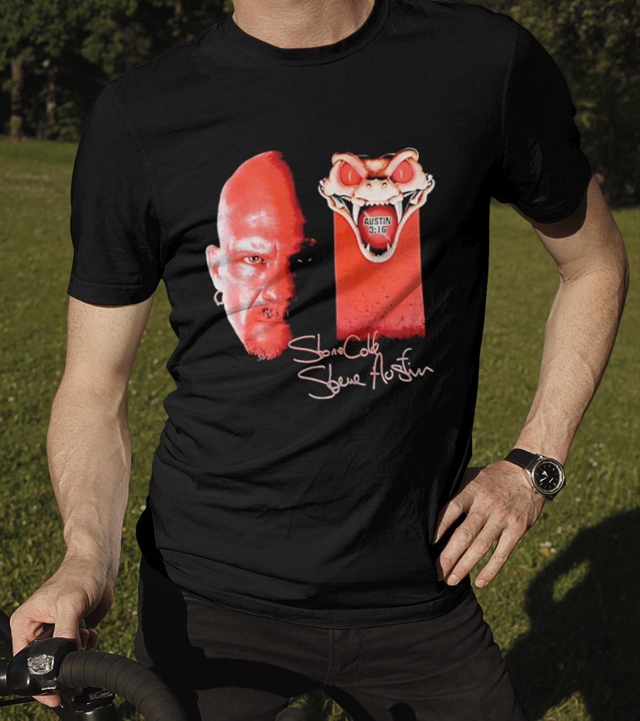Austin 3 16 Stone Cold Steve Red Rattlesnake Head Signature T-Shirt